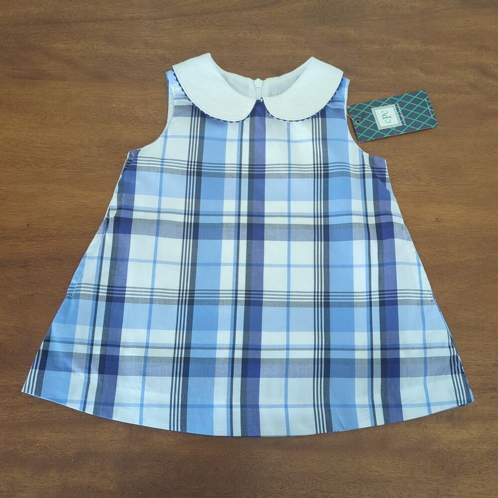 Classic Prep Maddie Summit Blue seersuckers Plaid/ collard dress size 12-18M NEW
